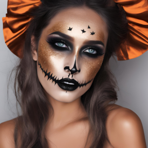 Idée de maquillage en sorcière ou zombie avec des paillettes